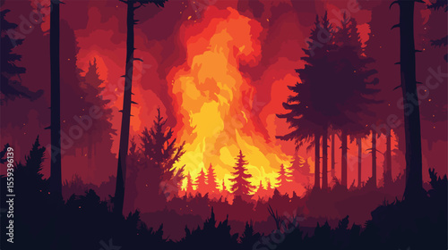 Forest Fire Disaster Environmental Flat Vector Illustration