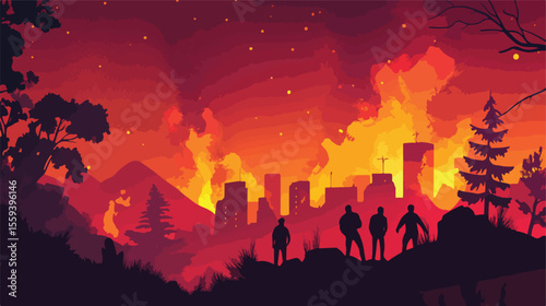 Forest Fires Tragedy Flat Vector Illustration
