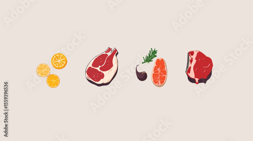 Four Chop Food Icons Flat Vector Illustration