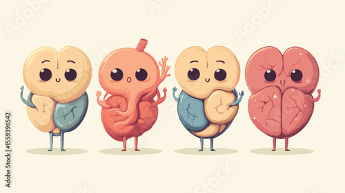 Four Cute Organs Flat Vector Illustration Centered