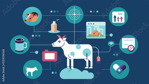 Artificial intelligencepowered software that analyzes data collected from various sensors to provide insights into animal welfare and potential issues.. Vector illustration