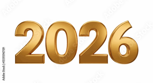 This high-quality vector graphic features the year "2026" rendered in polished, shiny 3D metallic gold, emphasizing luxury, celebration, and modern design.