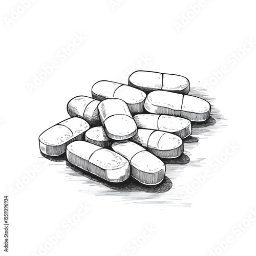 Drug Pills Alignment Cartoon Vector Illustration