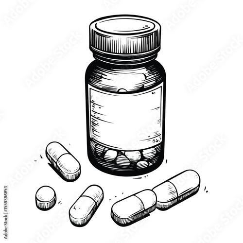 Colorful Cartoon Vector of Drug Pills and Bottle Illustration
