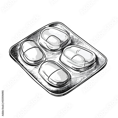 Colorful Cartoon Vector of Drug Pills in Plastic Pack