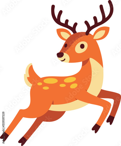 Cute jumping deer animal vector illustration with antlers and spotted back design 
