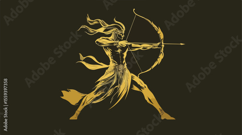 Lord Ram with Bow and Arrow in Golden Silhouette