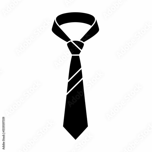 This high-quality vector graphic features a minimalist black tie silhouette with a collar and prominent knot, emphasizing formal wear, business, and clean design.