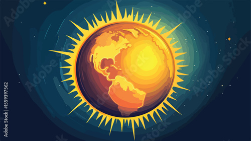 Global Warming Flat Vector Illustration of Earth and Sun