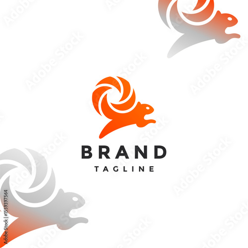 Camera Tailed Squirrel Jumping Logo Design. Squirrel Jumping With Tail Forming Camera Shutter Logo Design.