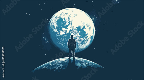 Modern Minimalist Flat Vector Illustration of Earth and Space Exploration