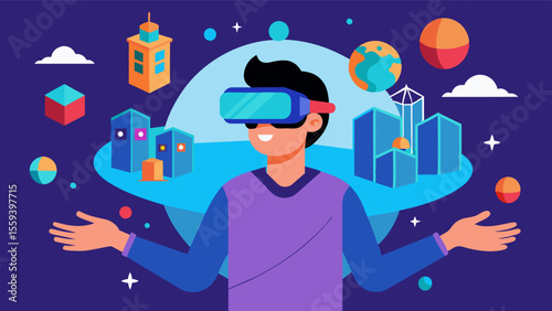 Virtual Reality Games Using virtual reality technology residents can embark on exciting adventures or revisit familiar places providing sensory stimulation and promoting cognitive. Vector illustration