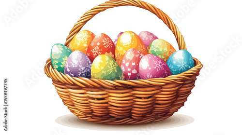 Easter Basket with Eggs Flat Vector Illustration