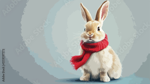 Easter Bunny Rabbit with Red Muffler AI Image