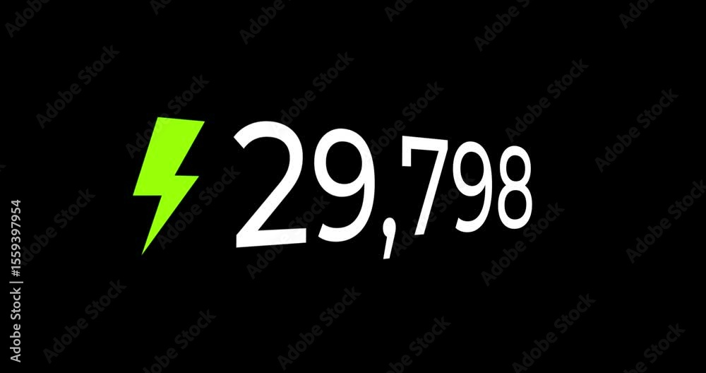 Video of ascending number counting up to 1 million with a green lightning bolt icon increasing on a black background with slight momentum