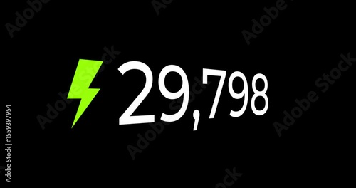 Video of ascending number counting up to 1 million with a green lightning bolt icon increasing on a black background with slight momentum