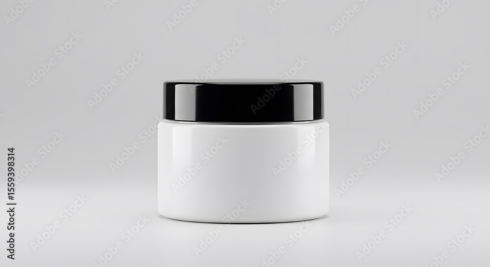 White Cosmetic Jar Mockup with Black Lid on Neutral Background White Cosmetic Jar Mockup with Black Lid on Neutral Background