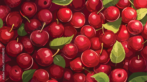 Vibrant Fresh Cherry Fruit Flat Vector Illustration