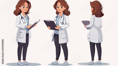 Friendly Female Doctor with Clipboard Vector Illustration