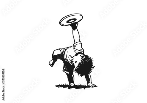 Playing Frisbee hand drawn sketch vector illustration