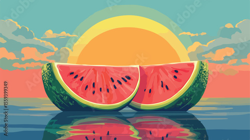 Vibrant Watermelon Fruit with Planet Pop Art Style Flat Design