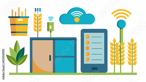 A smart storage system for grains and crops using temperature and humidity sensors to prevent the growth of mold and other storagerelated diseases.. Vector illustration