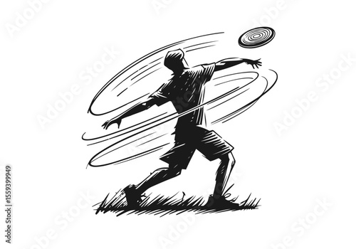 Playing Frisbee hand drawn sketch vector illustration