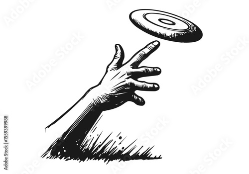 Playing Frisbee hand drawn sketch vector illustration