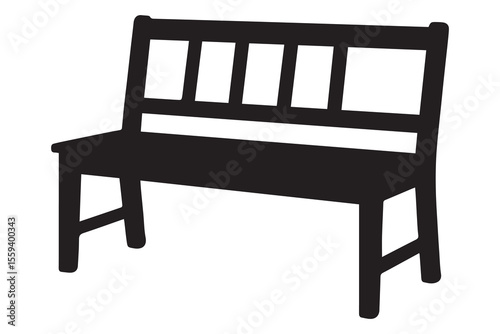 Silhouette of a Wooden Park Bench with a Backrest a Serene and Peaceful Outdoor Seating Solution for Relaxation
