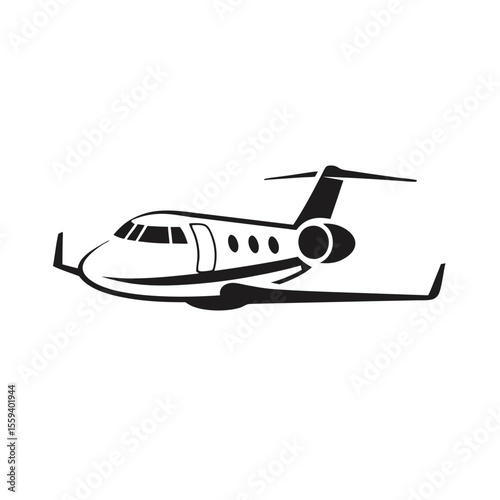 Private aircraft logo, jet silhouette vector icon, aviation symbol, luxury airplane design, business jet logo, fast aircraft icon, exclusive plane silhouette