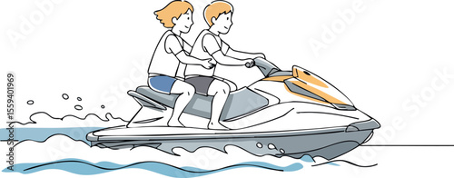 Two people riding jet ski on water in leisure activity illustration vector 