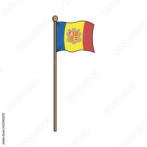 Andorra flag with pole. made in indonesia, west java, cirebon