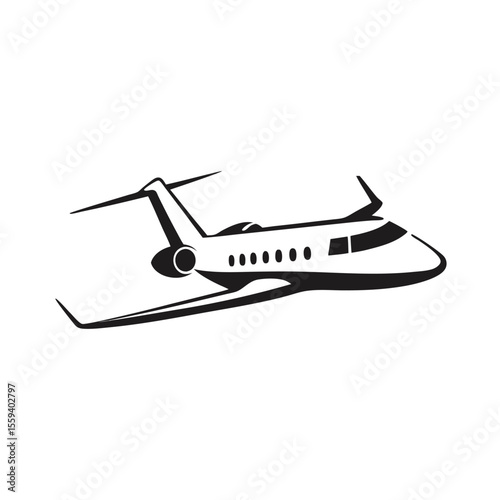 Luxury private jet silhouette vector icon, private plane logo, aviation symbol, business aircraft icon, flying jet silhouette, corporate airplane design