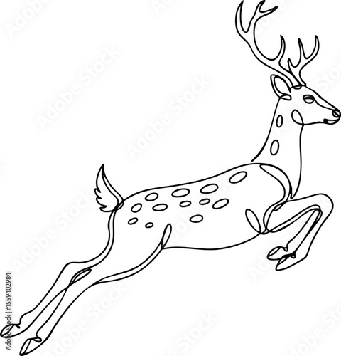 Deer jumping outline vector illustration with antlers and spotted body design 