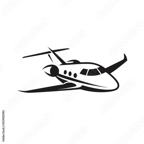 Private plane flying silhouette vector icon, jet aircraft logo, luxury aviation symbol, business jet design, airplane silhouette, fast jet icon, aviation logo