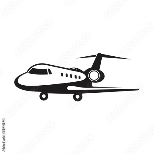 Private airplane logo, silhouette vector of jet aircraft, luxury plane icon, aviation design, business jet symbol, fast airplane silhouette, exclusive logo
