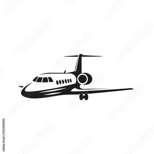 front face Private jet plane silhouette vector icon, aircraft logo, aviation symbol, luxury airplane design, business jet silhouette, exclusive flying icon, fast aircraft