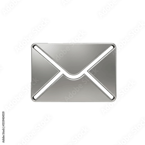 Silver metallic envelope icon digital mail message communication isolated on white background