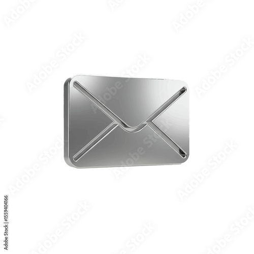 Silver metallic envelope icon digital mail message communication isolated on white background