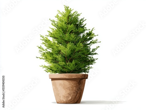 Pixel Art Green Coniferous Tree in Terracotta Pot