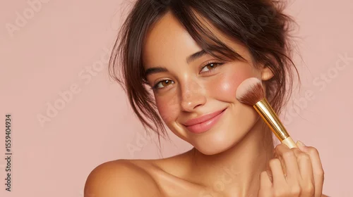 Obraz Woman applying blush makeup