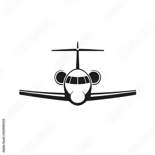 front face Exclusive private plane silhouette vector icon, jet aircraft logo, aviation symbol, business airplane design, luxury jet icon, flying fast aircraft silhouette