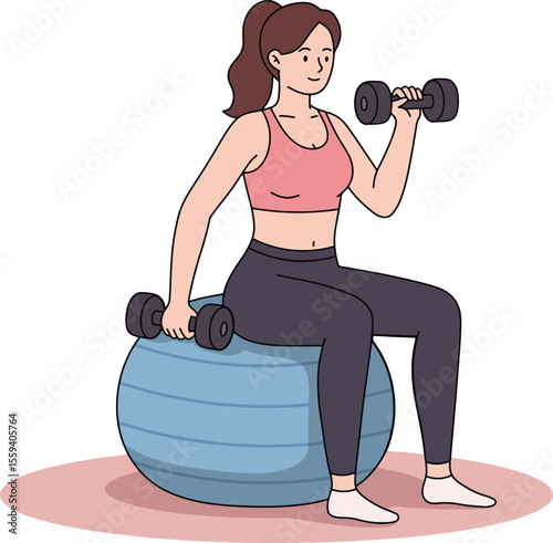 Woman exercising with Dumbbells on a Stability Ball 