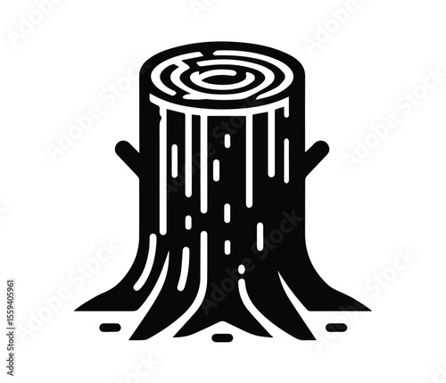 Tree Stump Vector Illustration, Wood Log Silhouette Isolated Icon.