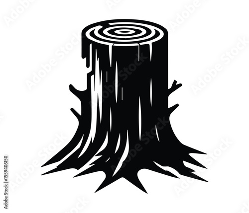 Tree Stump Vector Illustration, Wood Log Silhouette Isolated Icon.