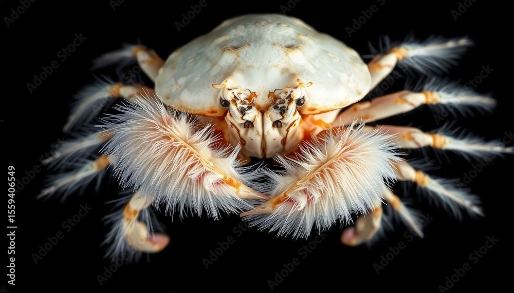 Naklejka premium a Yeti Crab, Kiwa hirsuta, dorsal view, creamy white carapace