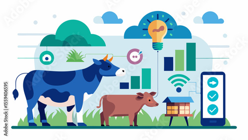 A smart livestock management system uses AI to monitor and analyze animal health and behavior data allowing farmers to make proactive decisions that result in healthier animals and. Vector