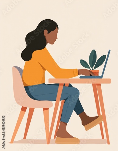 illustration of a woman working on a laptop