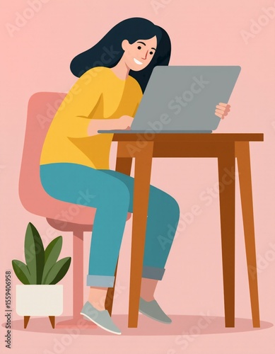 illustration of a woman working on a laptop