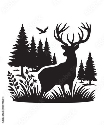 Deer silhouettes vector illustration, black deer silhouette Vector.